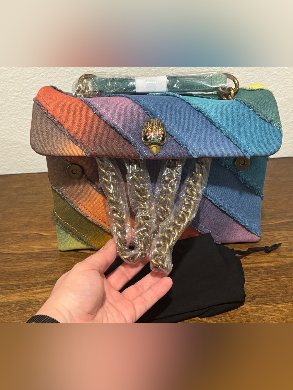 Kurt Geiger Multicolor Denim Diagonal Stripe Crossbody Bag - Picture 14 of 14